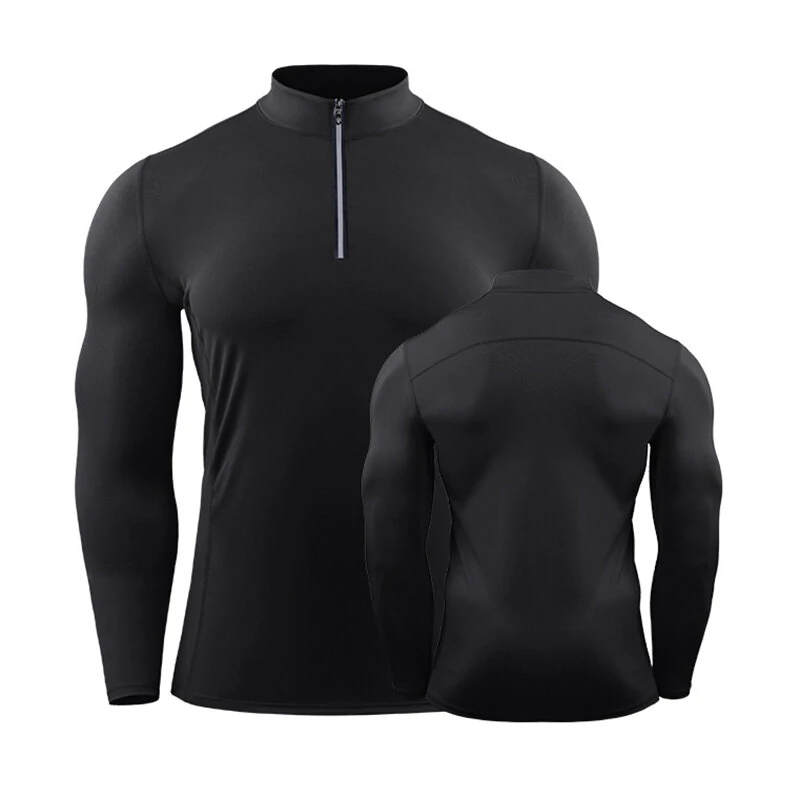(image for) Men's Quick-drying Sports Shirts Breathable Elastic Zip Pullover Sweatshirt for Outdoor Basketball Running Training